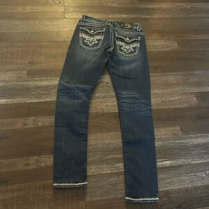 Studio 5 Women's Jeans Size 27x31 Blue Denim Stretch Low Rise Rhinestones Studs